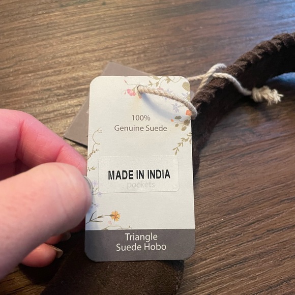 NEW Haute Hippie Brown Triangle Hobo Bag 100% Genuine Suede Leather 15x9” NWT - Picture 5 of 7